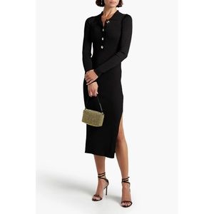 Good American black ribbed knit midi dress size 00/0